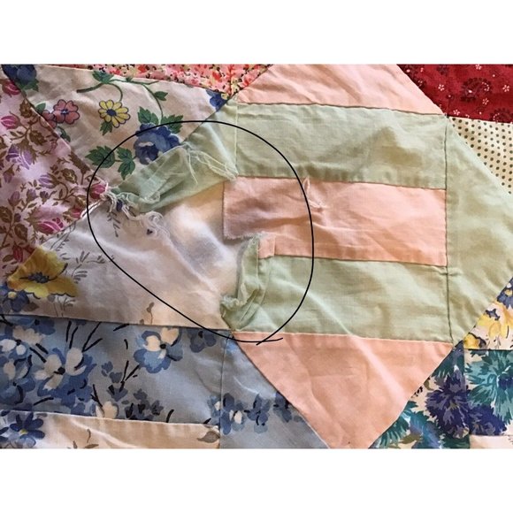 Vintage 5” Square Hand-sewn Quilt with Floral Back 67” X 77” - Picture 6 of 10